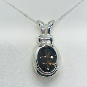 BOMA Silver Oval Brown Quartz Pendant & NEW 18” Long Anchor Chain